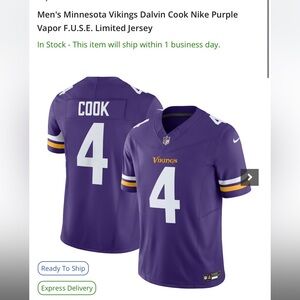 Nike Vapor Fuse Vikings Cook Jersey - XL